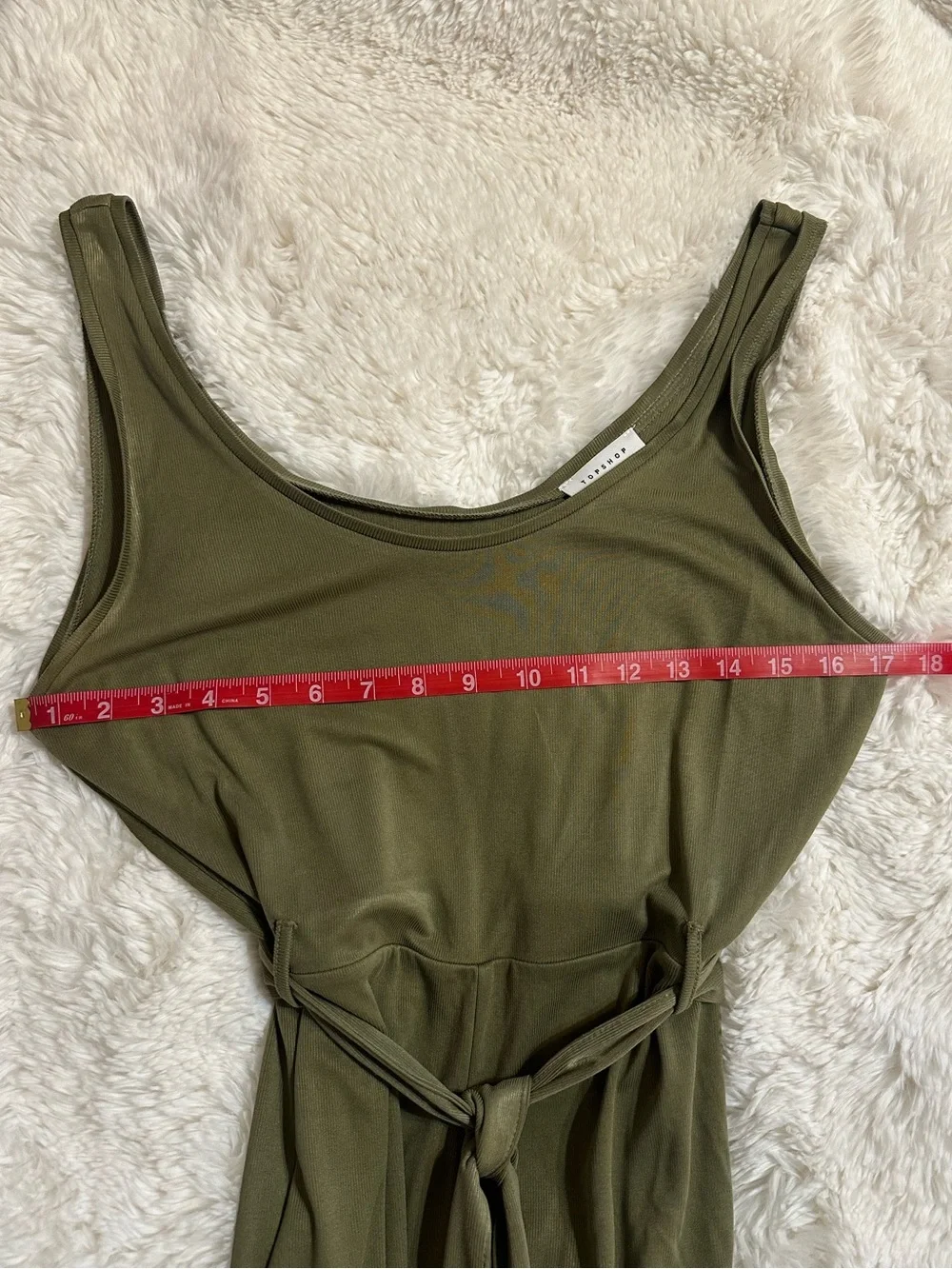 Topshop Olive Green Sleeveless Wide Leg Tie Waist Jumpsuit US 10 - Picture 10 of 14